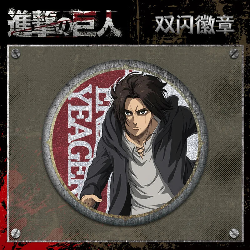Attack on Titan Double Flash Badge 201 230 Anime Merchandise 75mm 58mm Plain Surface Laser Silver Glitter Pin Character Series