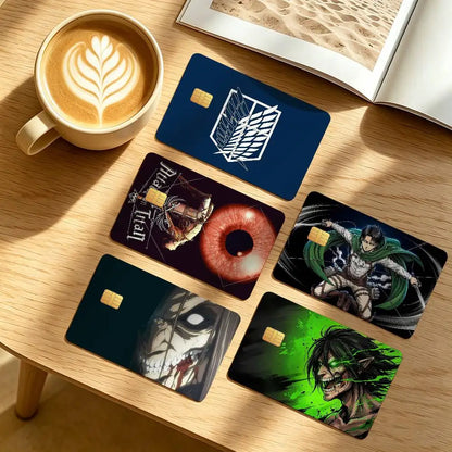 Attack on Titan Comic Credit Skin Cover Card Stickers 4PCS Film Bus Pass Front Decoration Bank Debit Waterproof