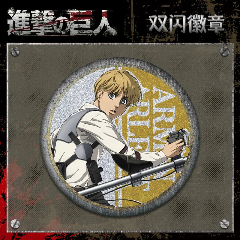 Attack on Titan Double Flash Badge 201 230 Anime Merchandise 75mm 58mm Plain Surface Laser Silver Glitter Pin Character Series