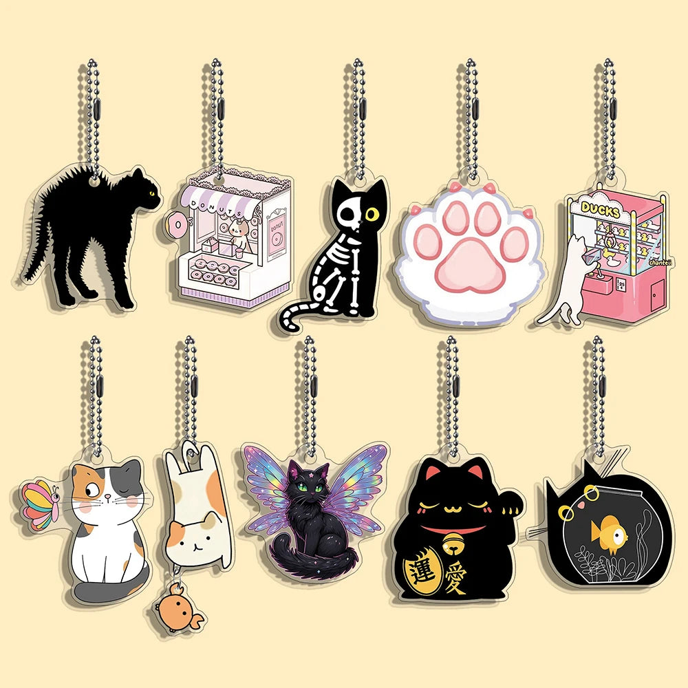 10/50 pcs/set Funny Cat Character Keychain Student Gift Bag