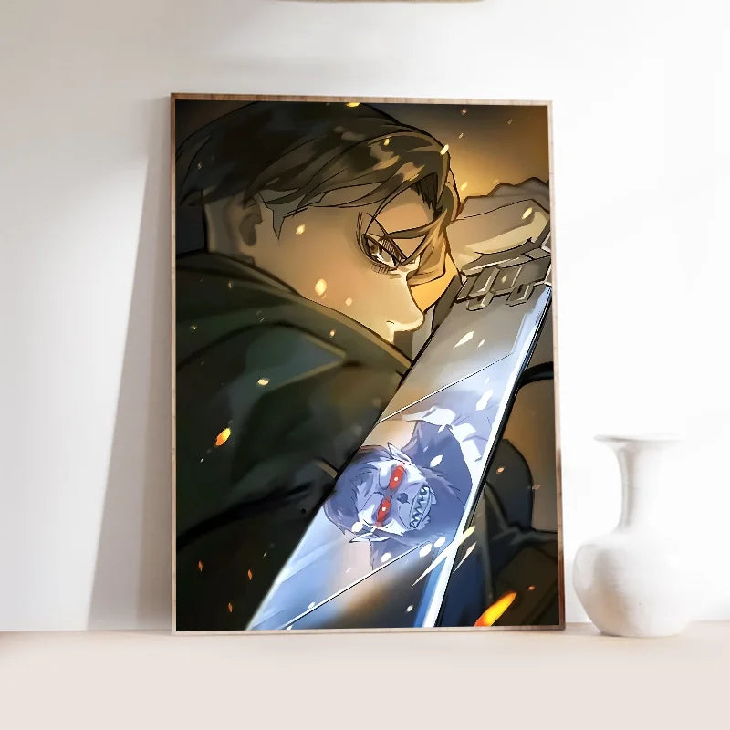 1PC Popular Japanese Anime Attack On Titan Poster Self-adhesive Art Waterproof Paper Sticker Coffee House Bar Room Wall Decor