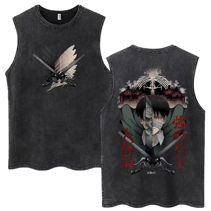 Anime Attack on Titan Eren Jaeger Graphic Vintage Washed Tank Tops Y2k Summer  Loose water washed vest for both men and women