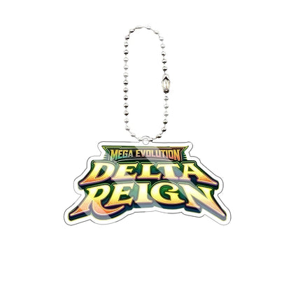 New Anime Pocket Monsters 30th Anniversary Mega Evolution Delta Reign Logo Acrylic Keychain Game Text Sign Keyring Pendant Gifts