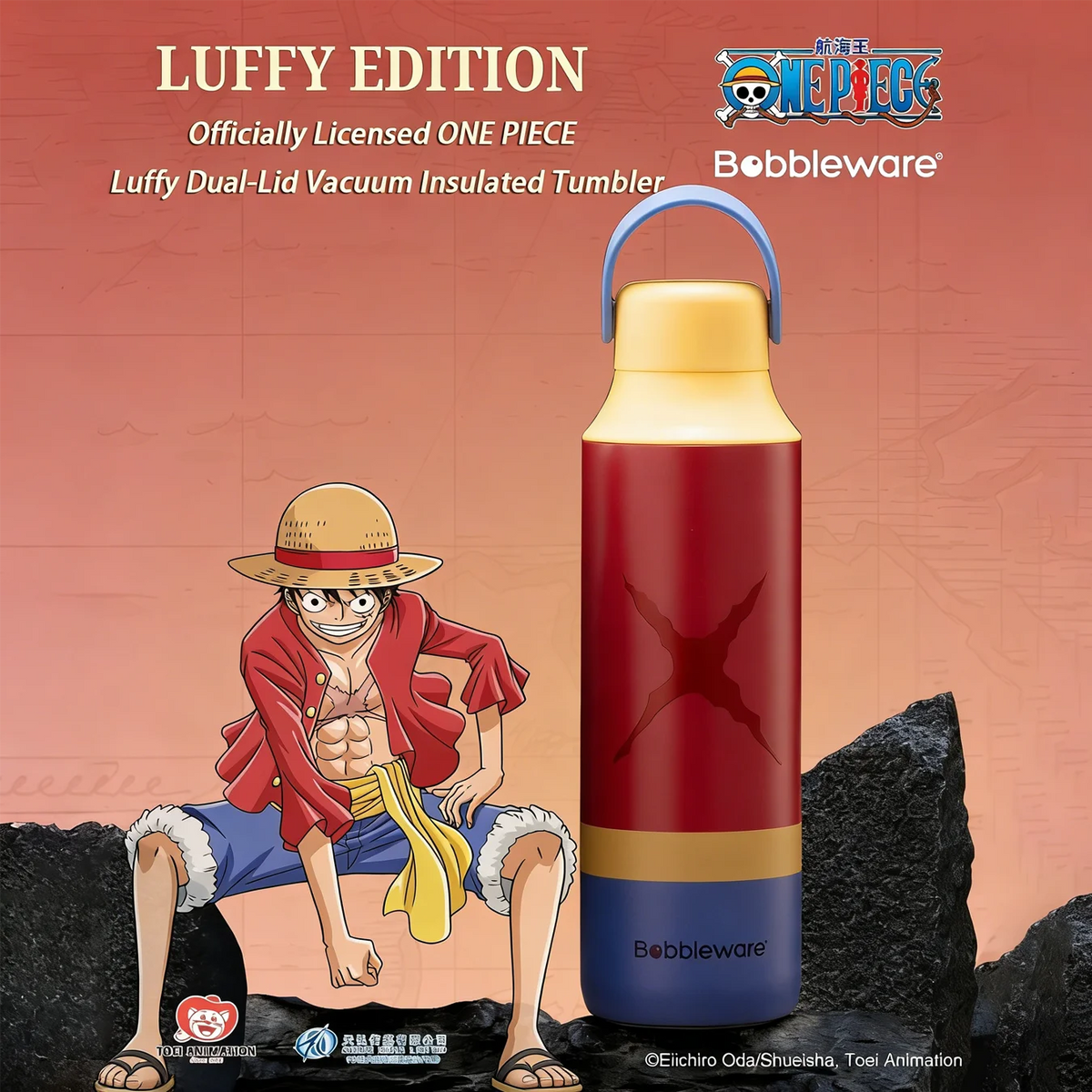 1pc Officially Licensed ONE PIECE Luffy & Zoro Dual-Lid Vacuum Tumbler Set | Dual-Drink Design Portable Insulated Cup Anime Gift