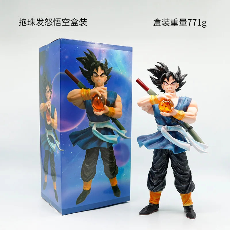 Dragon Ball Z Super Saiyan Goku Rage Statue Holding Dragon Ball Anime Figure Desktop Decor
