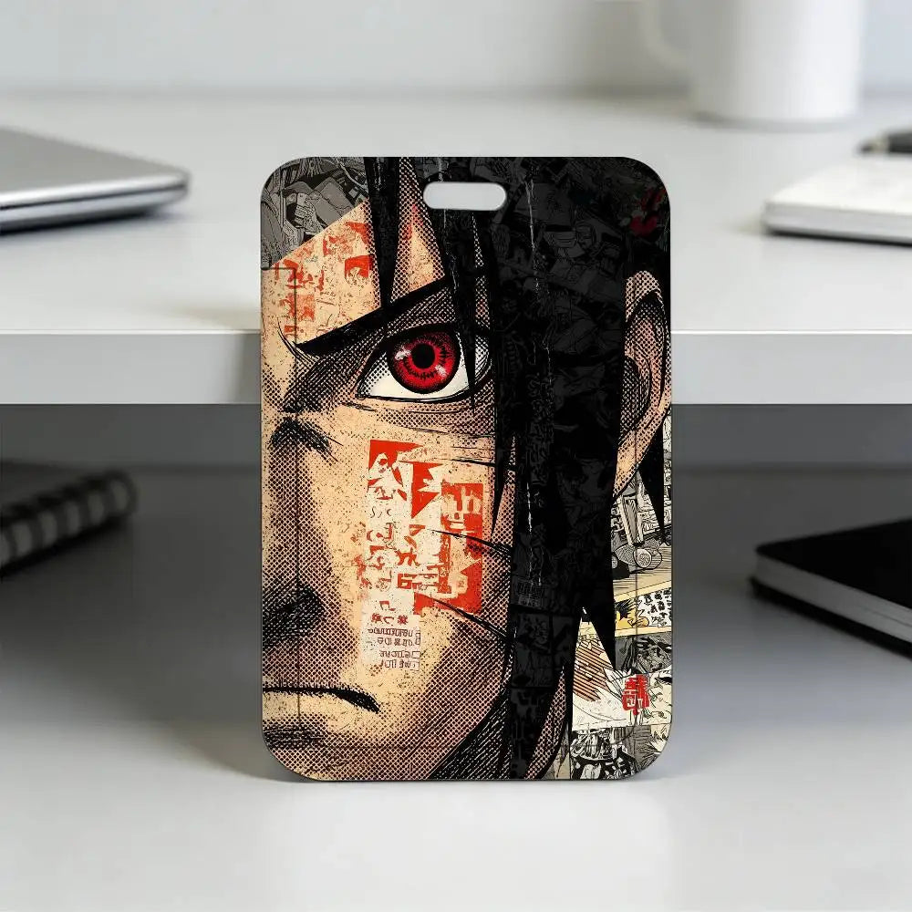 Anime N-NARUTO Akatsuki Itachi Sharingan Transparent Card Holder Employee Plastic Slide Cover Lanyard Work Business ID Bag Bus