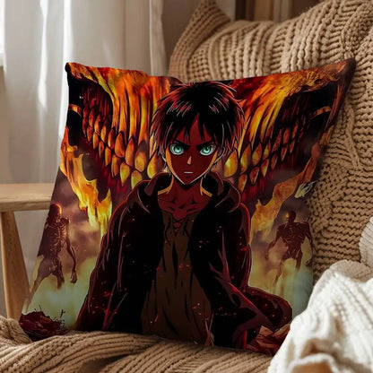Eren Yeager Attack on Titan Print Throw Pillow Cover Square Cushion Case for Living Room Bedroom Decor
