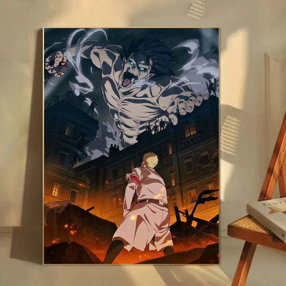 1pc Anime Attack On Titan Poster Self-adhesive Art Waterproof Paper Sticker Coffee House Bar Room Wall Decor