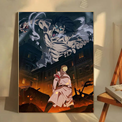 1pc Anime Attack On Titan Poster Self-adhesive Art Waterproof Paper Sticker Coffee House Bar Room Wall Decor