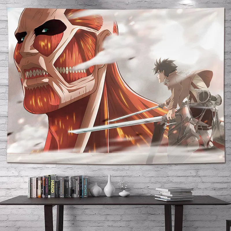 Attack on Titan Anime Tapestry Vertical Cartoon Wall Hanging Art Tapestry for Dorm Bedroom Living Room Home Decoration