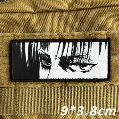 Levi Ackerman Eyes Morale Badge Attack on Titan Anime Patch Hook and Loop Printing Cartoon Tactical Military Backpack Sticker