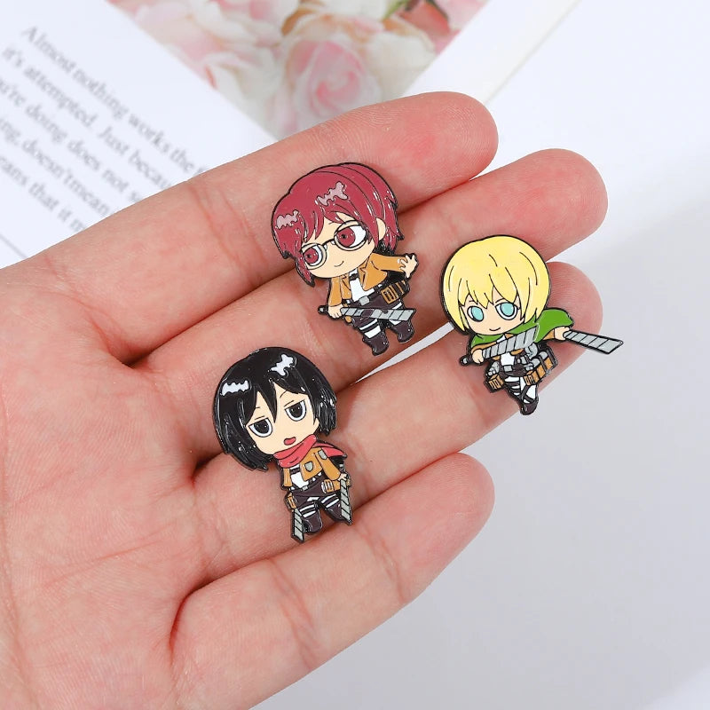 Chibi Enamel Pins Custom Eren Mikasa Armin Levi Brooches Lapel Badges Cartoon Jewelry Gift for Fans Friends Attack on Titan