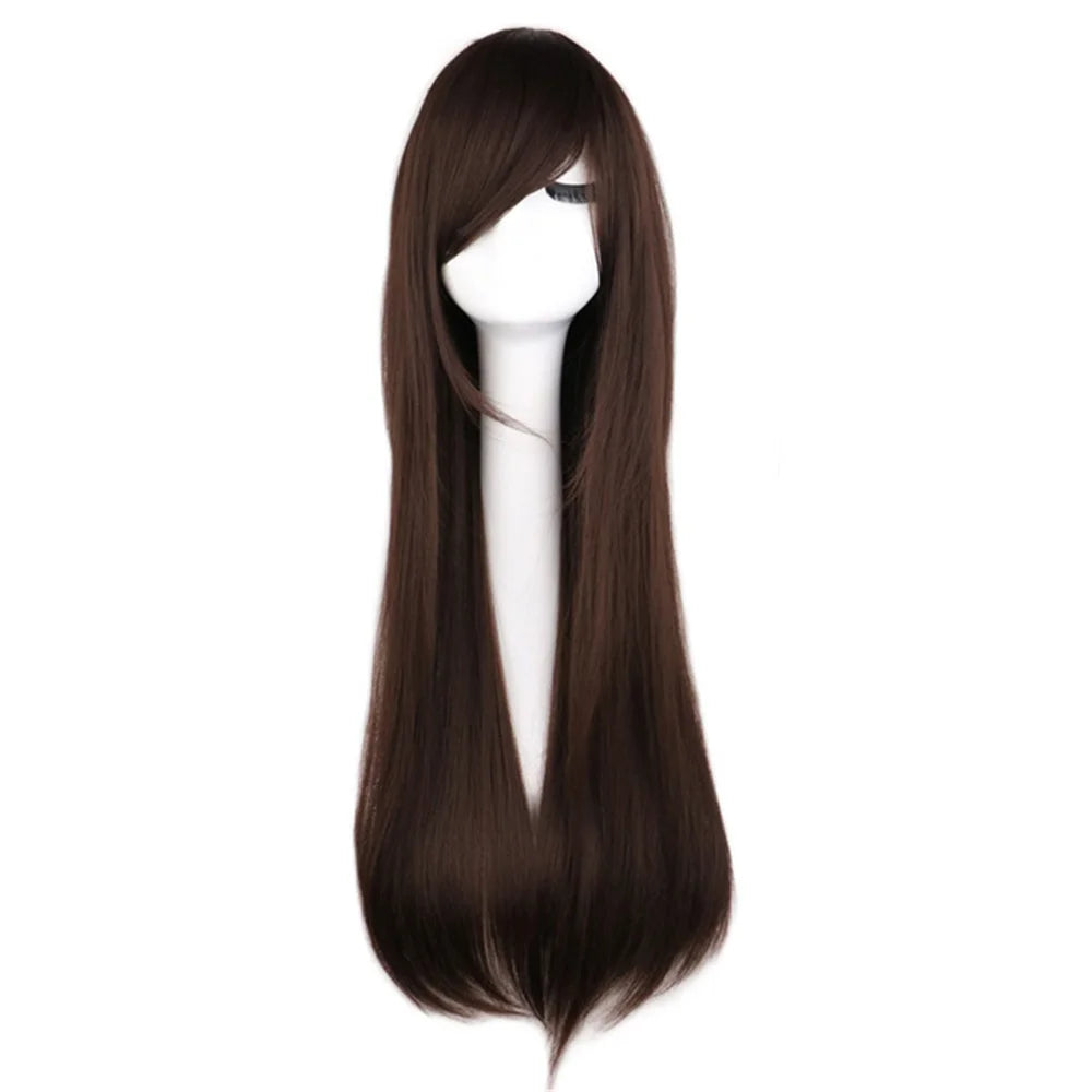 Long Straight Dark Brown Wig for Cosplay Costume