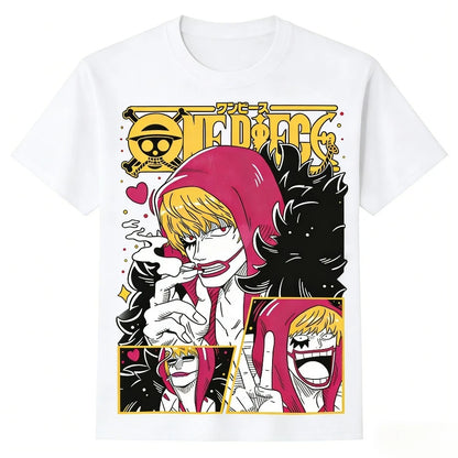 2026 Summer One Piece Corazon Retro Cotton Print T-Shirt Anime Fans Casual Sport Harajuku Top Adult Kids Short Sleeve Tee Y2k