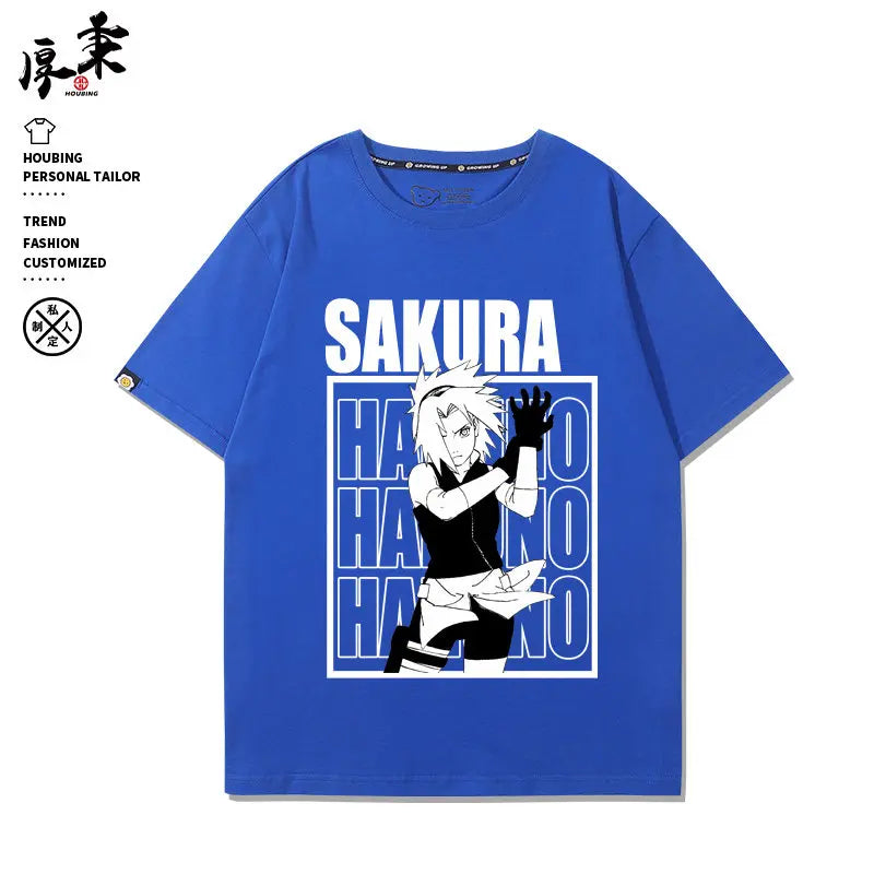 Summer Japanese Anime Children's T-shirt Naruto Sasuke Sakura Peripheral Pure Cotton Printed Parent-child Casual T-shirt