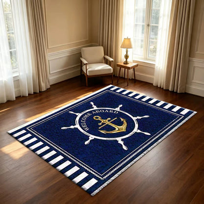 Nautical Anchor Ship Wheel Area Rug Non‑Slip Welcome Floor Mat Home Entrance Living Room Decor