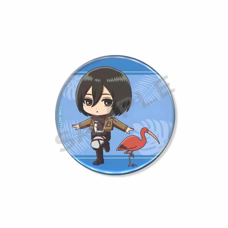 Attack on Titan Lapel Pins Creative Round Brooch Eren Yeager Levi Mikasa Cartoon Badge Pin Hat Clothes Accessories Jewelry Gift