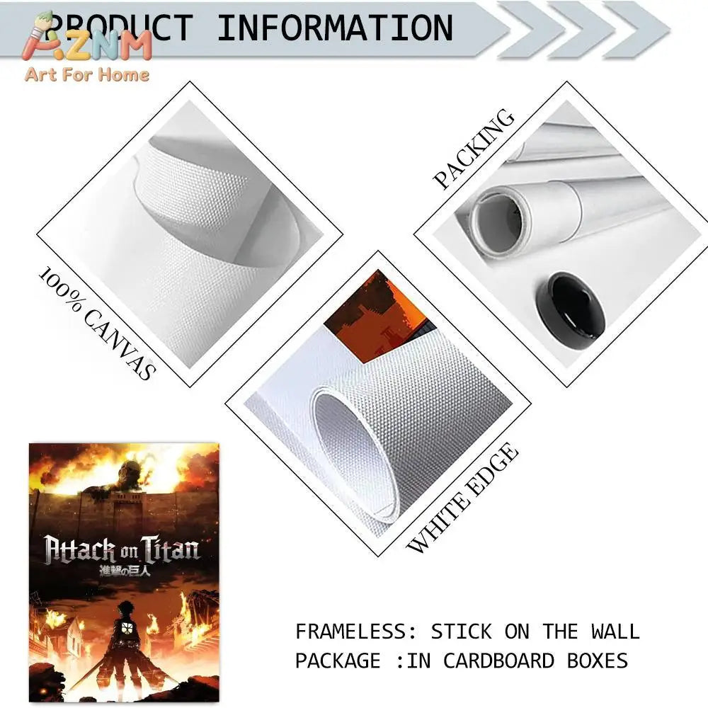 AZNM Attack on Titan Anime Canvas Wall Art, Levi Ackerman Print, Shingeki no Kyojin Home Decor Poster