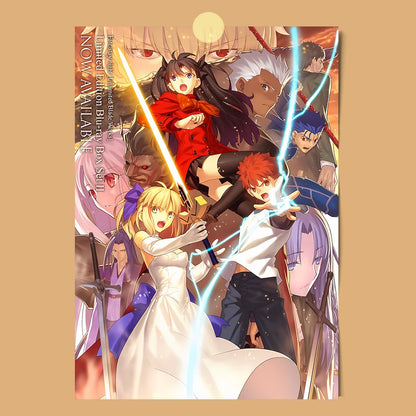 AZNM Fate Stay Night Canvas Wall Art, Unlimited Blade Works Saber Rin Tohsaka Shirou Emiya Anime Poster, Frameless Canvas Print,