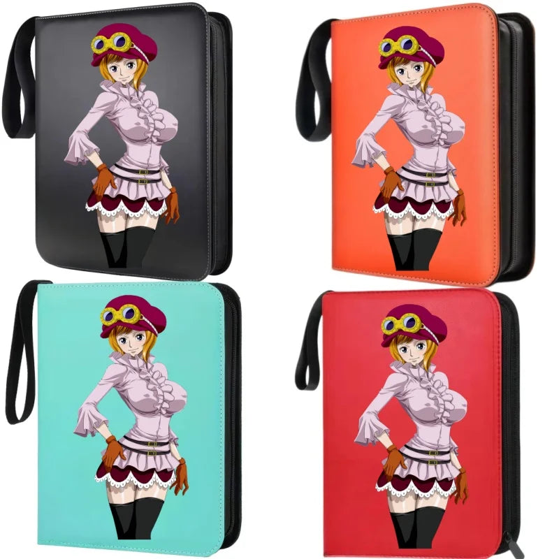 400pcs Large Capacity PU Zipper Card Album One Piece Luffy Zoro Nami 4-grid Loose-leaf Card Binder Anime Collectors Kids Gift