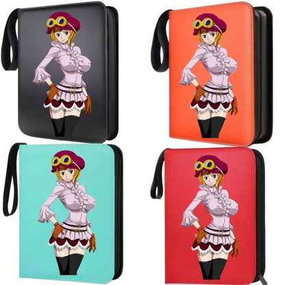 400pcs Large Capacity PU Zipper Card Album One Piece Luffy Zoro Nami 4-grid Loose-leaf Card Binder Anime Collectors Kids Gift