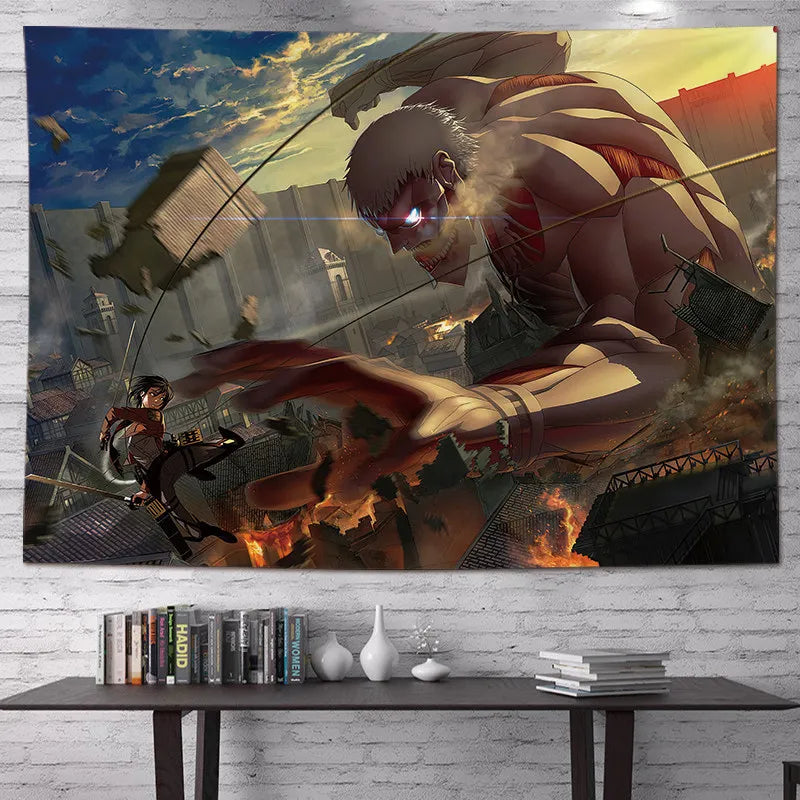 Attack on Titan Anime Tapestry Vertical Cartoon Wall Hanging Art Tapestry for Dorm Bedroom Living Room Home Decoration