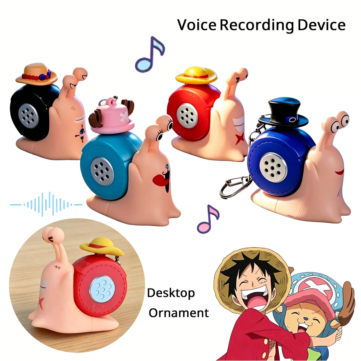 One Piece Den Den Snail Mushi Voice Recording Keychain Cute Sound Pendant Recordable Student Couple Bag Charm Creative Gift