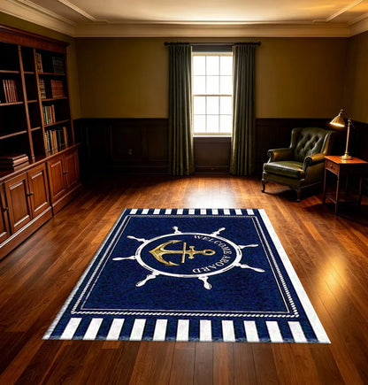 Nautical Anchor Ship Wheel Area Rug Non‑Slip Welcome Floor Mat Home Entrance Living Room Decor