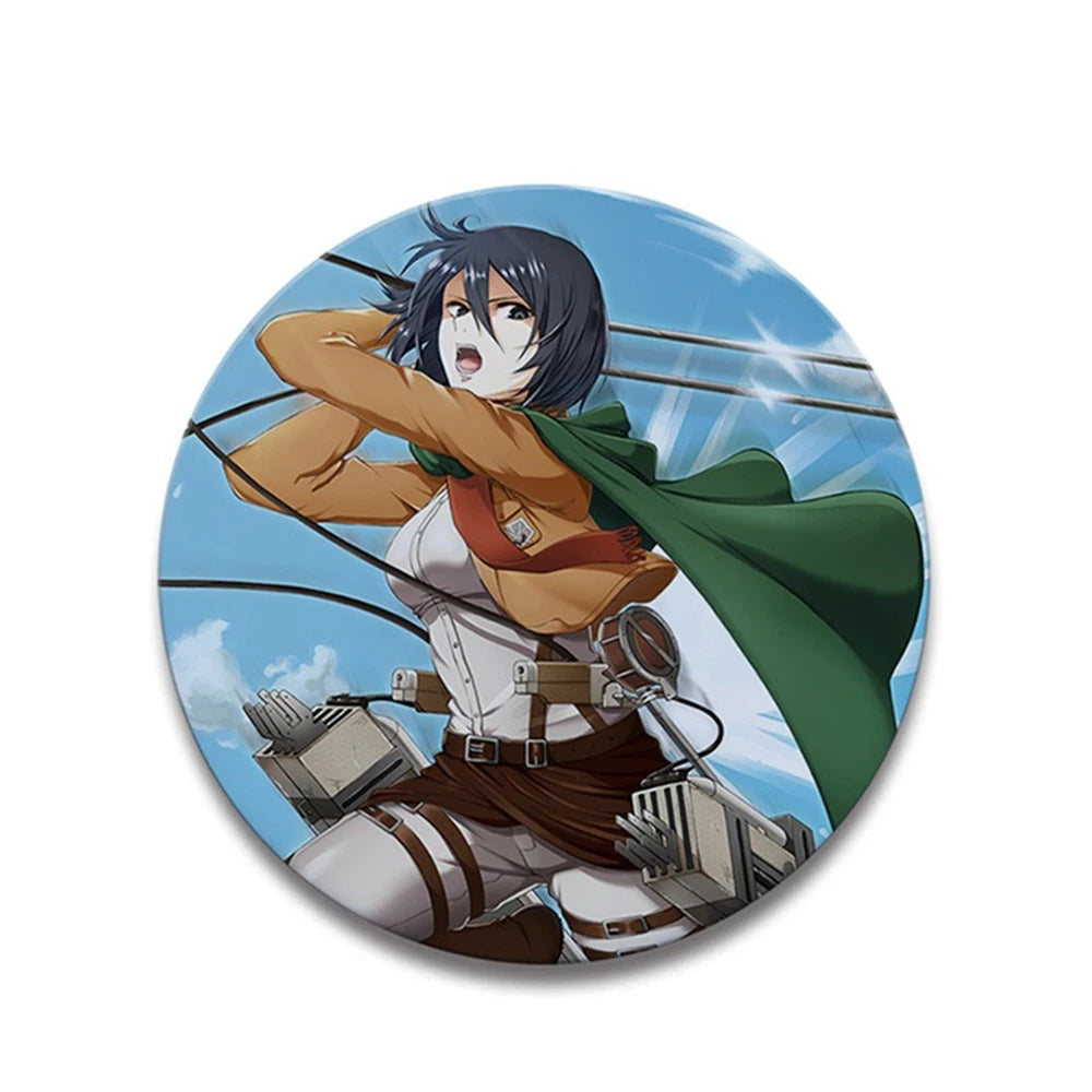 58mm Anime Attack on Titan Eren Jaeger Mikasa Ackerman Erwin Smith Cosplay COSTUME Badge Pin SPTE Tinplate Brooch Prop Xmas Gilf