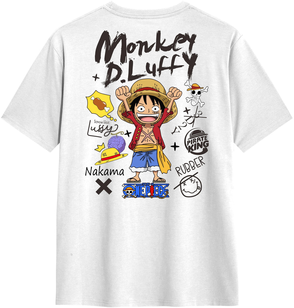 Summer 2026 One Piece Munchie D. Luffy "Hand-painted Graffiti Style" Trend Theme 100% Cotton Print T-shirt Adult Parent Top