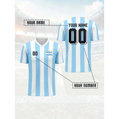 Argentina Jerseys Pattern T-Shirt For Men Football Customized 3D Print Short Sleeve Tops Summer Loose V-Neck T Shirts Sport Tees