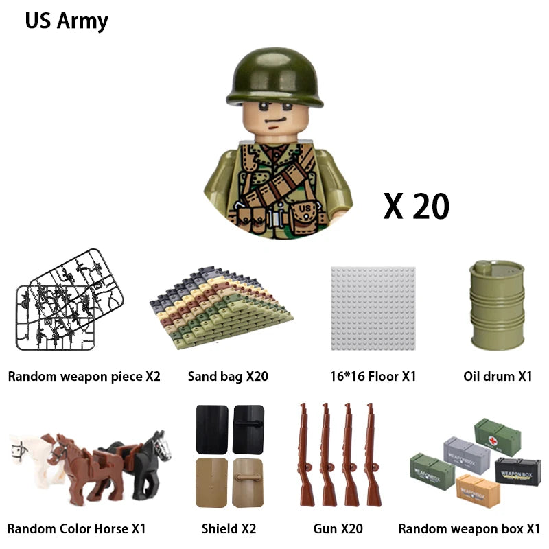 24pcs/batch WW2 Military Character WW2 Army Building Blocks Military Soldier Character Building Blocks Kids Holiday Gift Toys