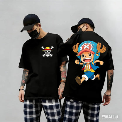 2026 Summer One Piece Luffy Retro Cosplay T-shirt Men's Oversized 3D Printed Short-sleeved Family Unisex Children's Sports Shirt