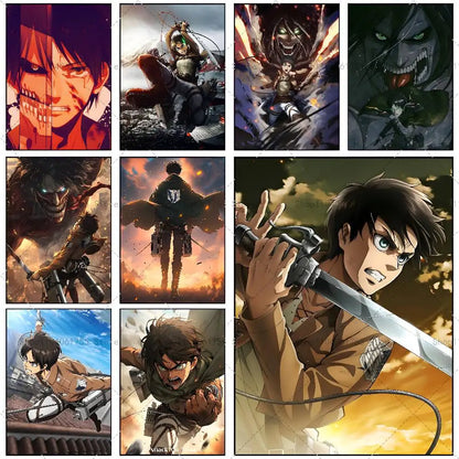 Anime Attack on Titan Eren Jeager Poster Self-adhesive Art Waterproof Paper Sticker Coffee House Bar Room Wall Decor