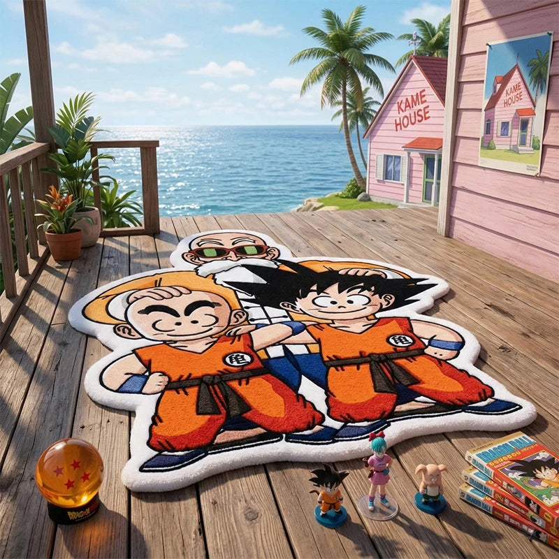 Dragon Ball Z Goku Krillin Roshi Custom Shape Polyester Rug Anime Fan Collectible Area Carpet for Living Room Bedroom Decor