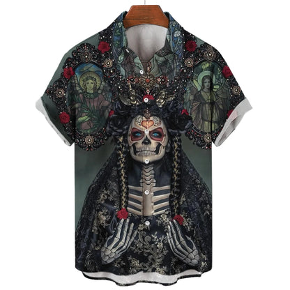 Japanese Anime Pattern Shirts 2023 Summer New men's Shirt 3D Printing Horror Print Hawaiian Clothing Personalized Design Men Top