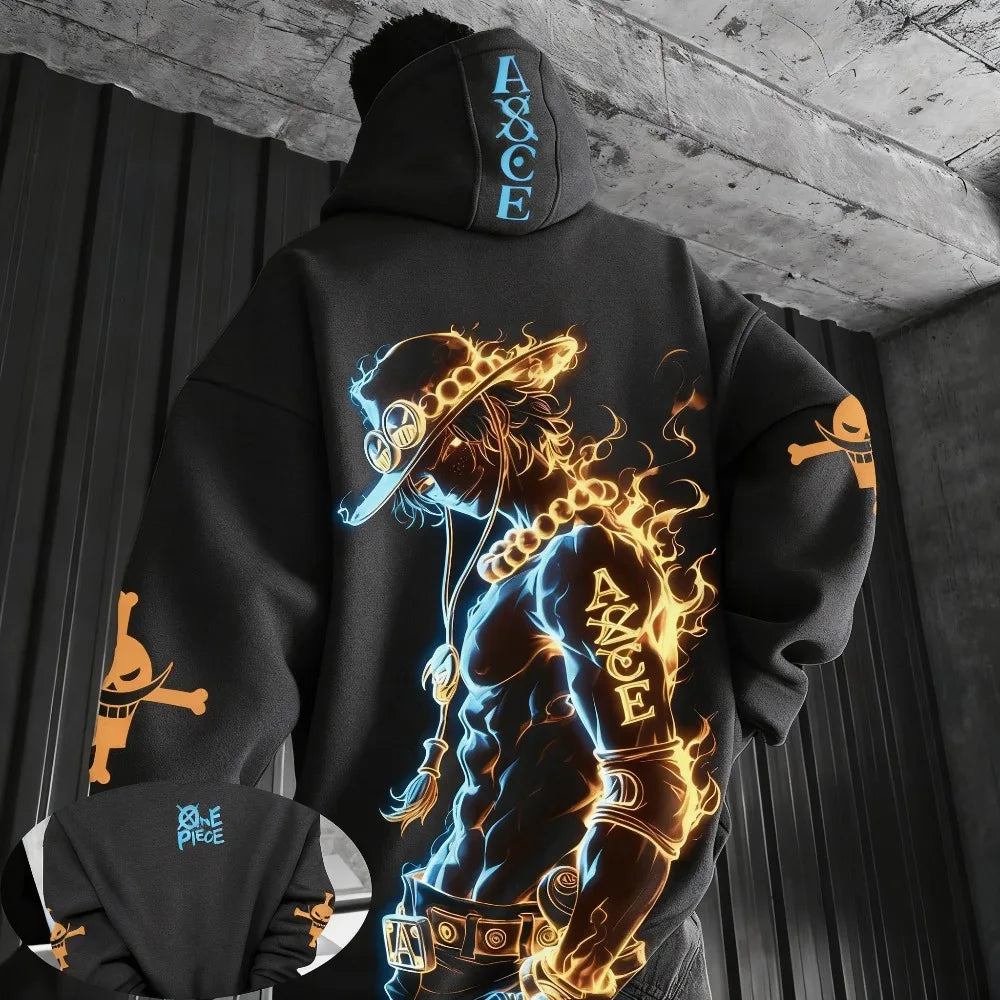 One Piece Anime Ace Co Branded Printed Hoodie 2025 Men's and Women's Autumn/Winter Loose Casual Japanese Harajuku Sweater Top