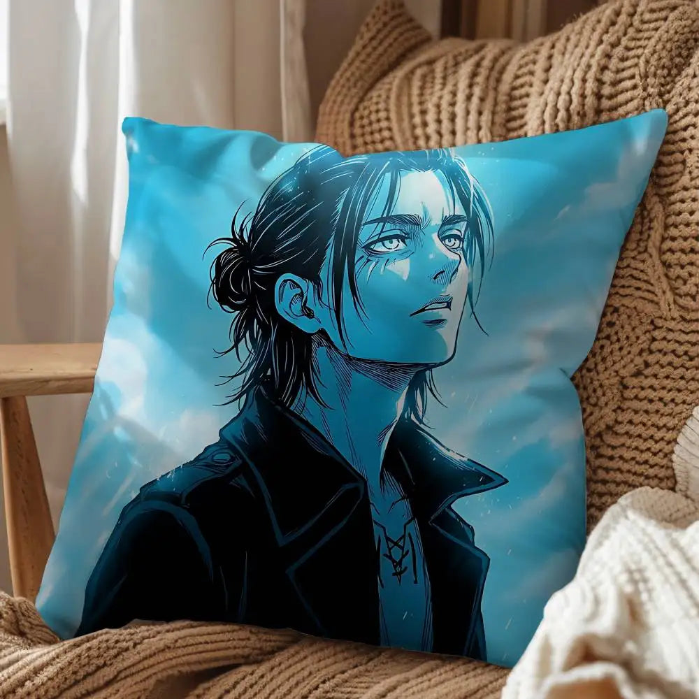 Eren Yeager Attack on Titan Print Throw Pillow Cover Square Cushion Case for Living Room Bedroom Decor