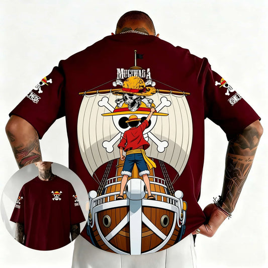 2026 Summer One Piece Luffy Retro Cosplay T-shirt Men's Oversized 3D Printed Short-sleeved Family Unisex Children's Sports Shirt