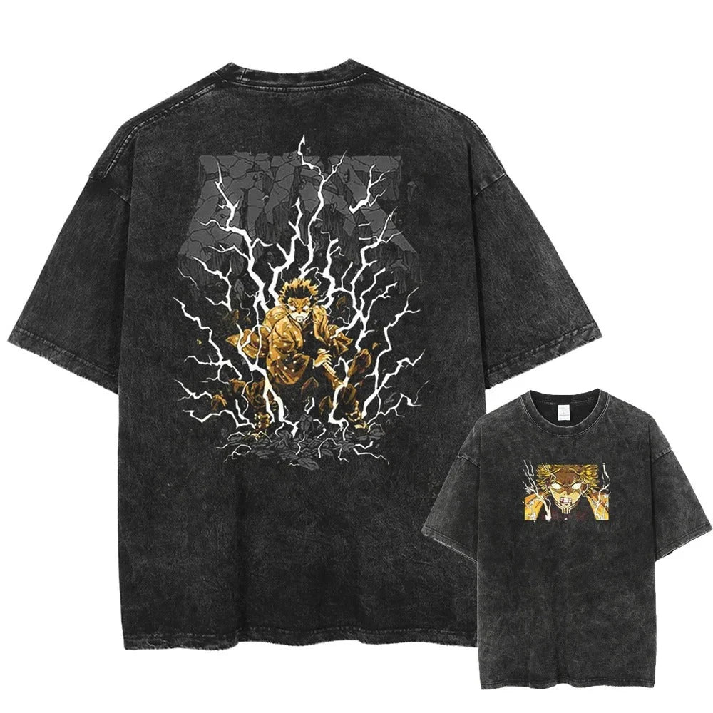 Attack on Titan Mikasa Ackerman Vintage Rock Band-style Wash Print T Shirt Men 2026 Summer Black Oversized Tee Anime Streetwear