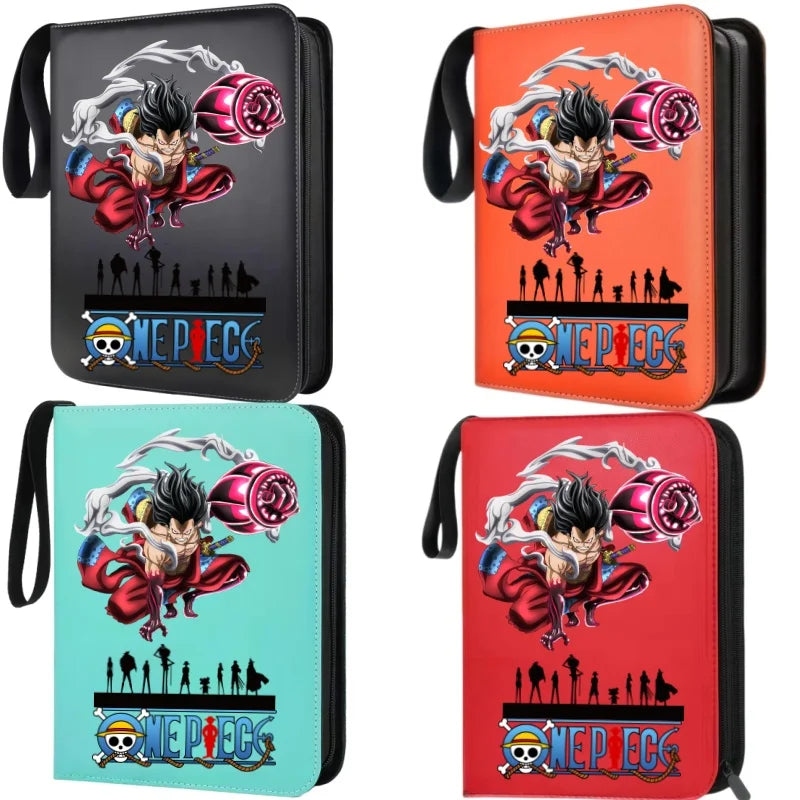 400pcs Large Capacity PU Zipper Card Album One Piece Luffy Zoro Nami 4-grid Loose-leaf Card Binder Anime Collectors Kids Gift