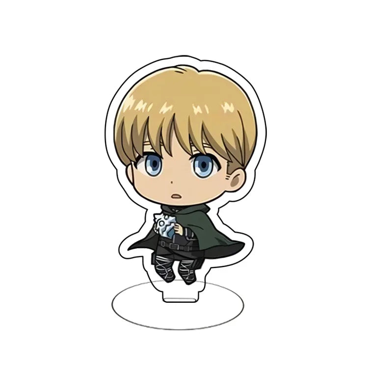 Attack On Titan Eren Yeager Mikasa Ackerman Armin Arlert Merchandise Acrylic Mini Figure Display Stand Model Plate Keychain