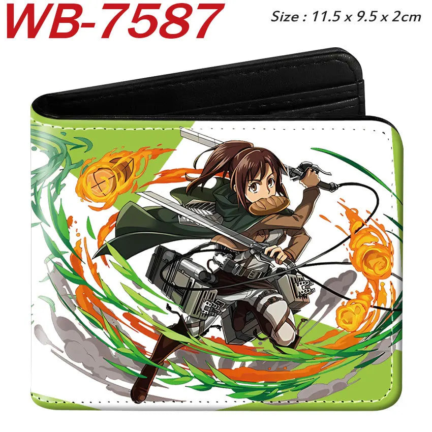 Attack On Titan Eren Jaeger Short Wallet Full Color Anime Character Printed Card Holder Coin Purse Pu Leather For Fans Gift