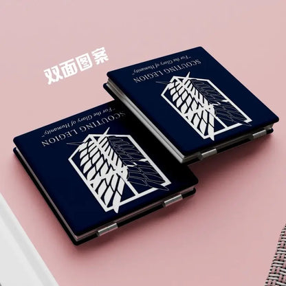 Attack on Titan Cute Double Sided Handheld Makeup Mirror, Eren Mikasa Levi Portable Pocket Cosmetic Mirror for Travel Outdoor