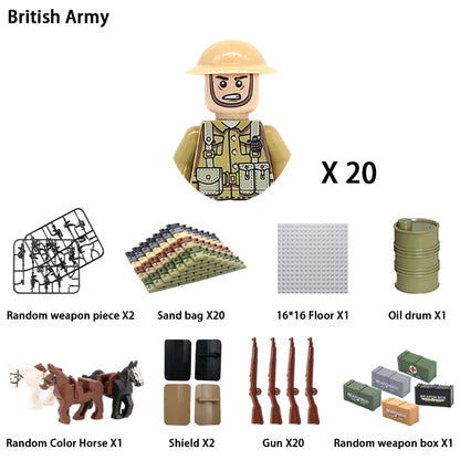 24pcs/batch WW2 Military Character WW2 Army Building Blocks Military Soldier Character Building Blocks Kids Holiday Gift Toys