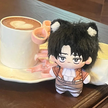Attack On Titan Levi Ackerman Mini Cat Ear Cotton Plush Doll Anime Character Pendant Fans Backpack Hanging Collectible Soft Gift