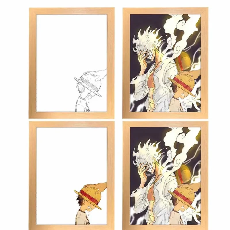 Bandai One Piece Luffy Zoro Creative Photo Frame Night Light Toy Anime Character Cartoon Gift Table Lamp Night Light Painting
