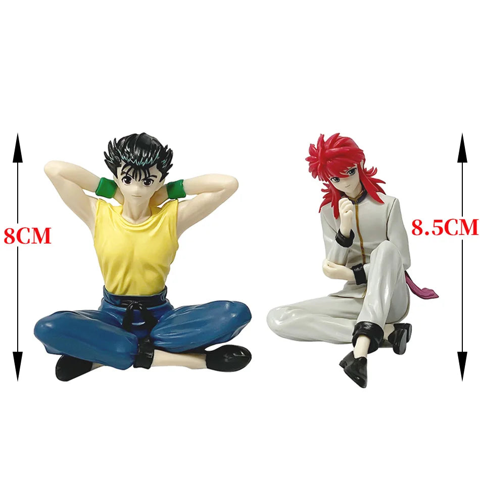Anime 8cm YuYu Hakusho Urameshi Yuusuke Kurama Sitting posture Figure Toys PVC Model Desktop Ornament Doll Birthday Gifts Hot