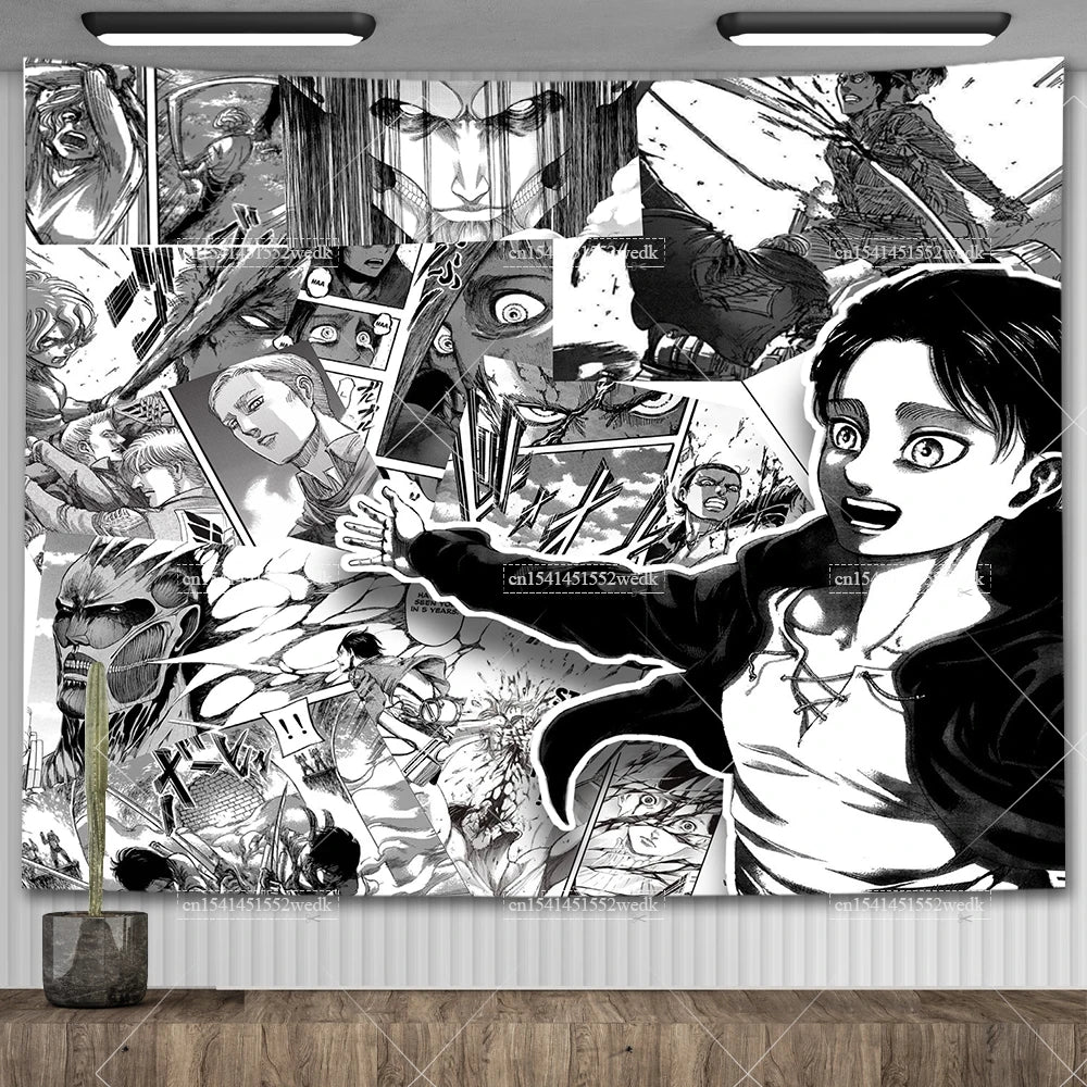 Manga Attack On Titan Freedom Tapestry Eren Jaeger Flags Wall Hanging Japanese Anime Tapestries Aesthetic Room Decor Art Posters
