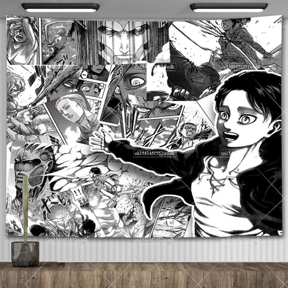 Manga Attack On Titan Freedom Tapestry Eren Jaeger Flags Wall Hanging Japanese Anime Tapestries Aesthetic Room Decor Art Posters